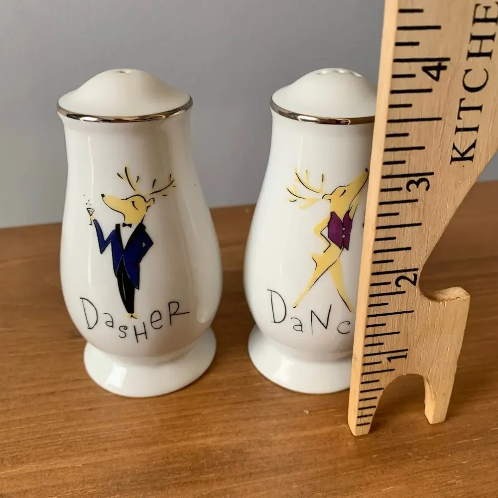 Pottery Barn Retired Reindeer Salt & Pepper Shaker Set Dasher & Dancer Christmas
